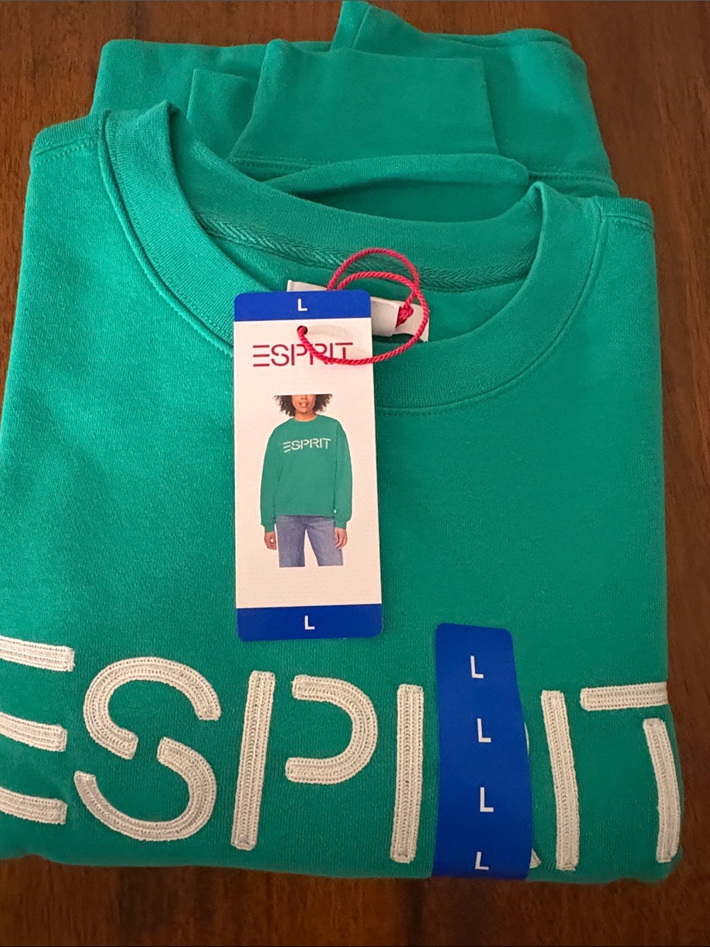 Esprit Large green Crewneck Sweatshirt with White Logo New - Picture 6 of 8